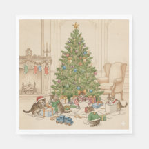 Weihnachtsmorgen für die Kätzchen Servietten