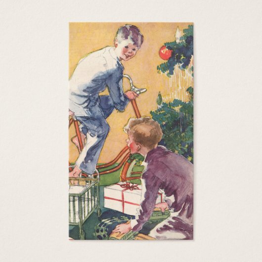 Weihnachtsmorgen, Kinder mit Geschenken (Vorderseite)