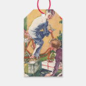 Weihnachtsmorgen, Kinder mit Geschenken Geschenkanhänger (Vorderseite)