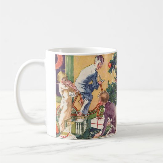 Weihnachtsmorgen, Kinder mit Geschenken Kaffeetasse (Links)