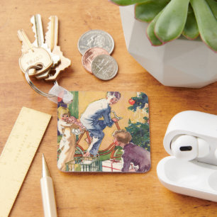 Weihnachtsmorgen, Kinder mit Geschenken Schlüsselanhänger