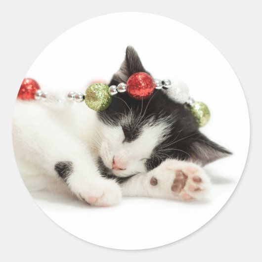 Weihnachtsmorgen Kitten Runder Aufkleber (Vorderseite)
