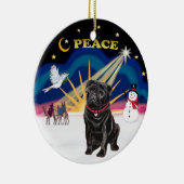 Weihnachtsmorgen - Schwarzer Mops Keramik Ornament (Rechts)