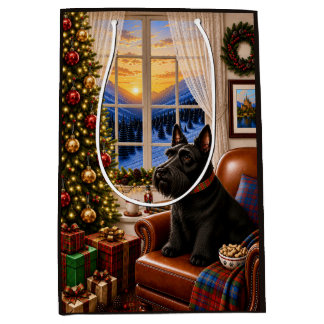 Weihnachtsmorgen,Scottish Terrier Feiertag Mittlere Geschenktüte