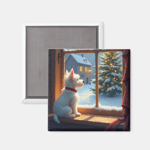 Weihnachtsmorgenansicht eines West Highland White  Magnet