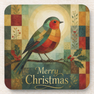 Weihnachtsmosaik Rotkehlchen Vogel Stechpalmenbeer Getränkeuntersetzer