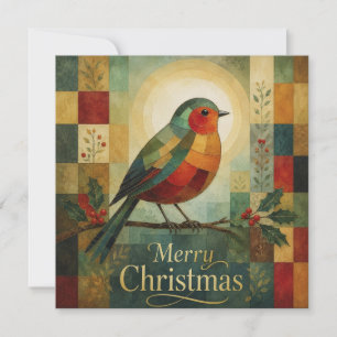 Weihnachtsmosaik Rotkehlchen Vogel Stechpalmenbeer Karte