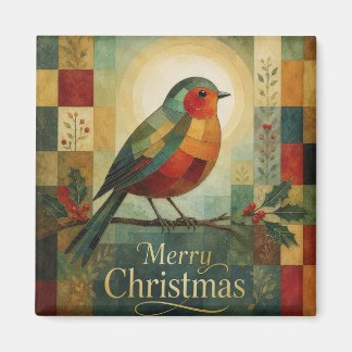Weihnachtsmosaik Rotkehlchen Vogel Stechpalmenbeer Magnet