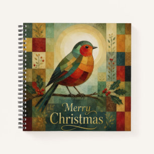 Weihnachtsmosaik Rotkehlchen Vogel Stechpalmenbeer Notizblock