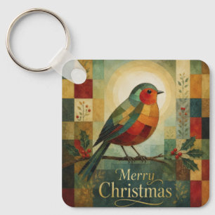 Weihnachtsmosaik Rotkehlchen Vogel Stechpalmenbeer Schlüsselanhänger