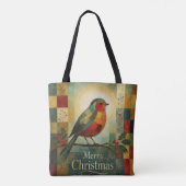 Weihnachtsmosaik Rotkehlchen Vogel Stechpalmenbeer Tasche (Rückseite)