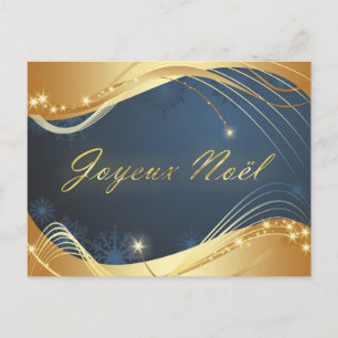 Weihnachtsmotiv aus Gold mit blauem Hintergrund Feiertagspostkarte