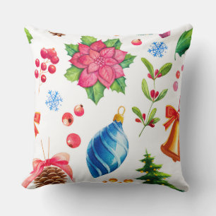 Weihnachtsmotiv im Vintage-Look mit Wasserfarben Kissen