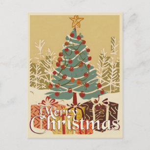 Weihnachtsmotiv mit Geschenken unter dem Weihnacht Feiertagspostkarte