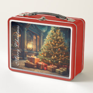 Weihnachtsmotiv mit Geschenken unter dem Weihnacht Metall Brotdose