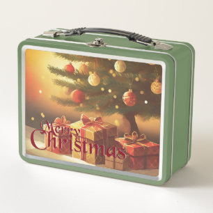 Weihnachtsmotiv mit Geschenken unter dem Weihnacht Metall Brotdose