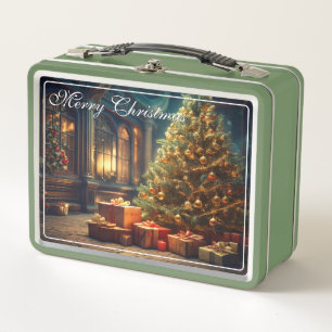 Weihnachtsmotiv mit Geschenken unter dem Weihnacht Metall Brotdose