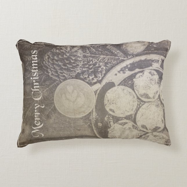 Weihnachtsmotiv mit Keksen und Kaffee Dekokissen (Vorderseite)