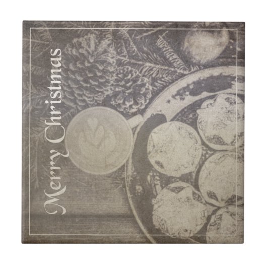 Weihnachtsmotiv mit Keksen und Kaffee Fliese (Vorderseite)