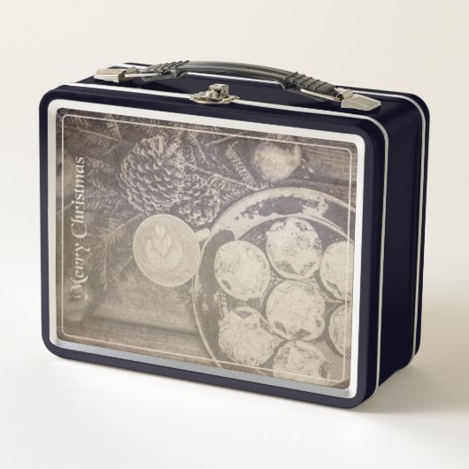 Weihnachtsmotiv mit Keksen und Kaffee Metall Brotdose (Vorderseite)