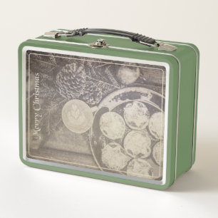 Weihnachtsmotiv mit Keksen und Kaffee Metall Brotdose