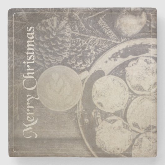 Weihnachtsmotiv mit Keksen und Kaffee Steinuntersetzer (Vorderseite)