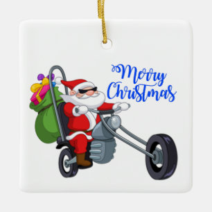 weihnachtsmotorrad weihnachtsmann keramikornament