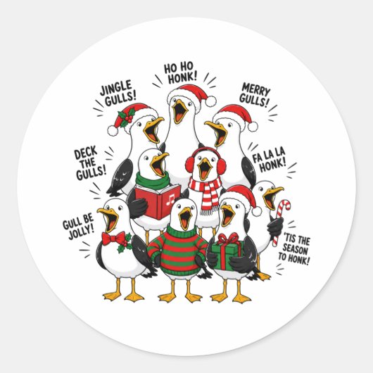 Weihnachtsmöwenchor Runder Aufkleber (Vorderseite)