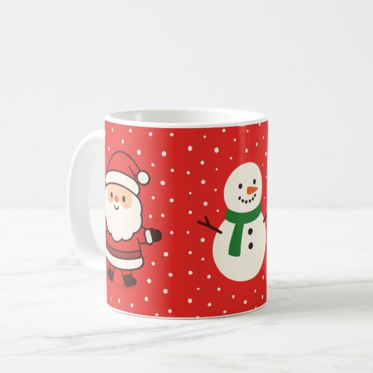Weihnachtsmug mit Santa, Baum und Schneemann Kaffeetasse (Vorderseite Links)
