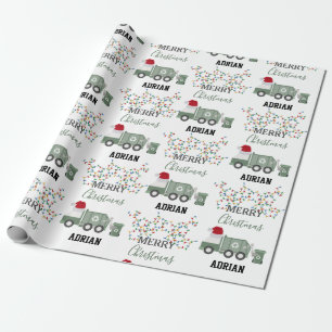 Weihnachtsmüllwagen mit individuellem Namen Geschenkpapier