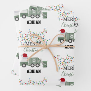 Weihnachtsmüllwagen mit individuellem Namen  Geschenkpapier Set