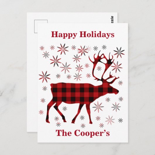 Weihnachtsmuschel, Hirsche, Elch, Karibu, rote Pfl Postkarte (Vorne/Hinten)