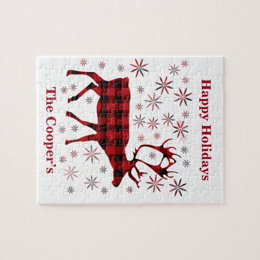 Weihnachtsmuschel, Hirsche, Elch, Karibu, rote Pfl Puzzle (Horizontal)