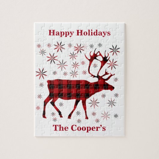 Weihnachtsmuschel, Hirsche, Elch, Karibu, rote Pfl Puzzle (Vertikal)