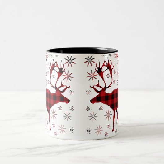 Weihnachtsmuschel, Hirsche, Elch, Karibu, rote Pfl Zweifarbige Tasse (Mittel)