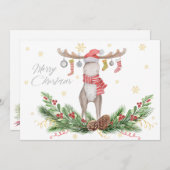 Weihnachtsmuschel mit dekorierten Antlern Feiertagskarte (Vorne/Hinten)