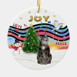Weihnachtsmusik #1 - Brown Tabby Tiger Cat Keramikornament