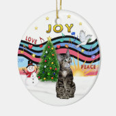 Weihnachtsmusik #1 - Brown Tabby Tiger cat Keramikornament (Links)