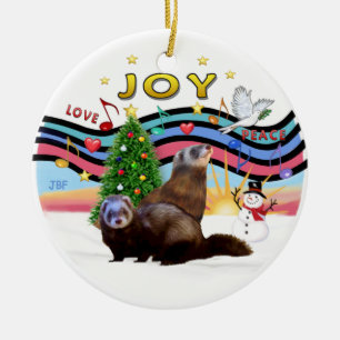 Weihnachtsmusik 1 - Zwei Frettchen Keramikornament