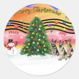 Weihnachtsmusik 2 - Deutsche Schäferhunde (drei) Runder Aufkleber
