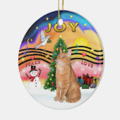 Weihnachtsmusik 2 - Orangefarbene Katze 40 Keramikornament (Links)