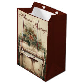 Weihnachtsmusik Grand Piano Grüne Mittlere Geschenktüte (Vorderseite Schrägansicht)