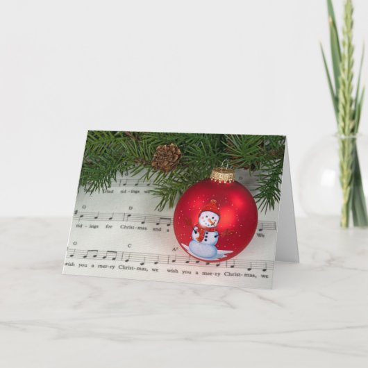 Weihnachtsmusik mit Snowman-Ornament Feiertagskarte (Vorderseite)
