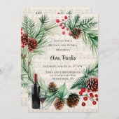 Weihnachtsmusik Red Berry Wreath Brunch und Bubbly Einladung (Vorne/Hinten)