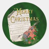 Weihnachtsmusik Vintage Violin Green Runder Aufkleber (Vorderseite)