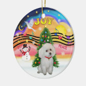 Weihnachtsmusik - Weiße Miniatur/Spielzeug-Poodle Keramikornament (Links)