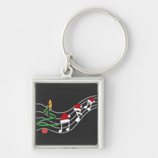 WeihnachtsMusiknoten Weihnachtsmannmütze Treble Cl Schlüsselanhänger (Vorne)
