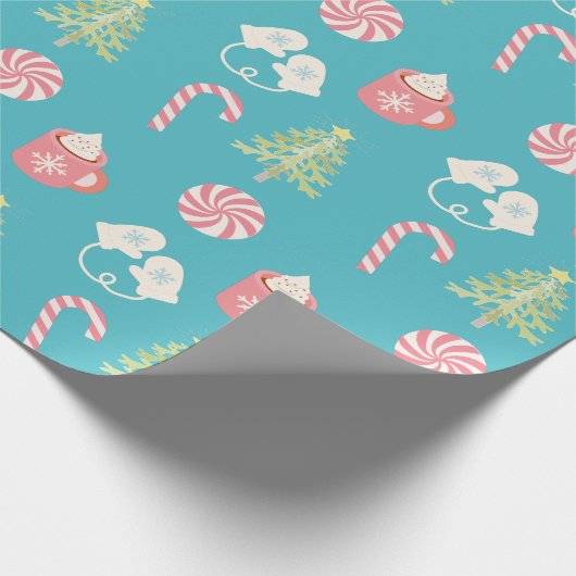Weihnachtsmuster Aquamarin Geschenkpapier (Ecke)