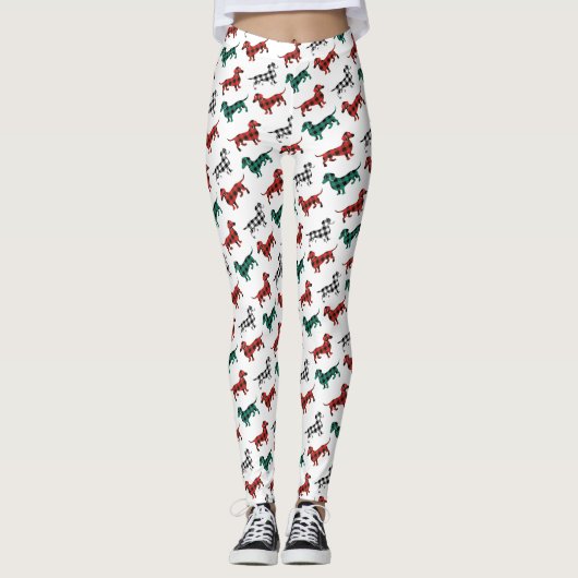 Weihnachtsmuster auf der Roten Flanell - Dackel Leggings (Vorderseite)