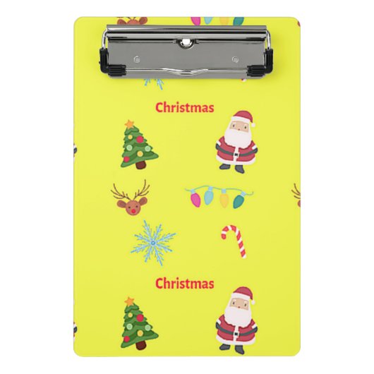 Weihnachtsmuster auf Gelb Mini Klemmbrett (Vorderseite)
